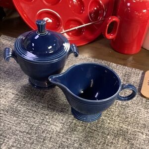 Fiesta Vintage Cobalt Blue Sugar Bowl with Lid